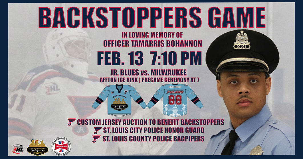 JR. BLUES TO HOST BACKSTOPPERS GAME FEB. 13